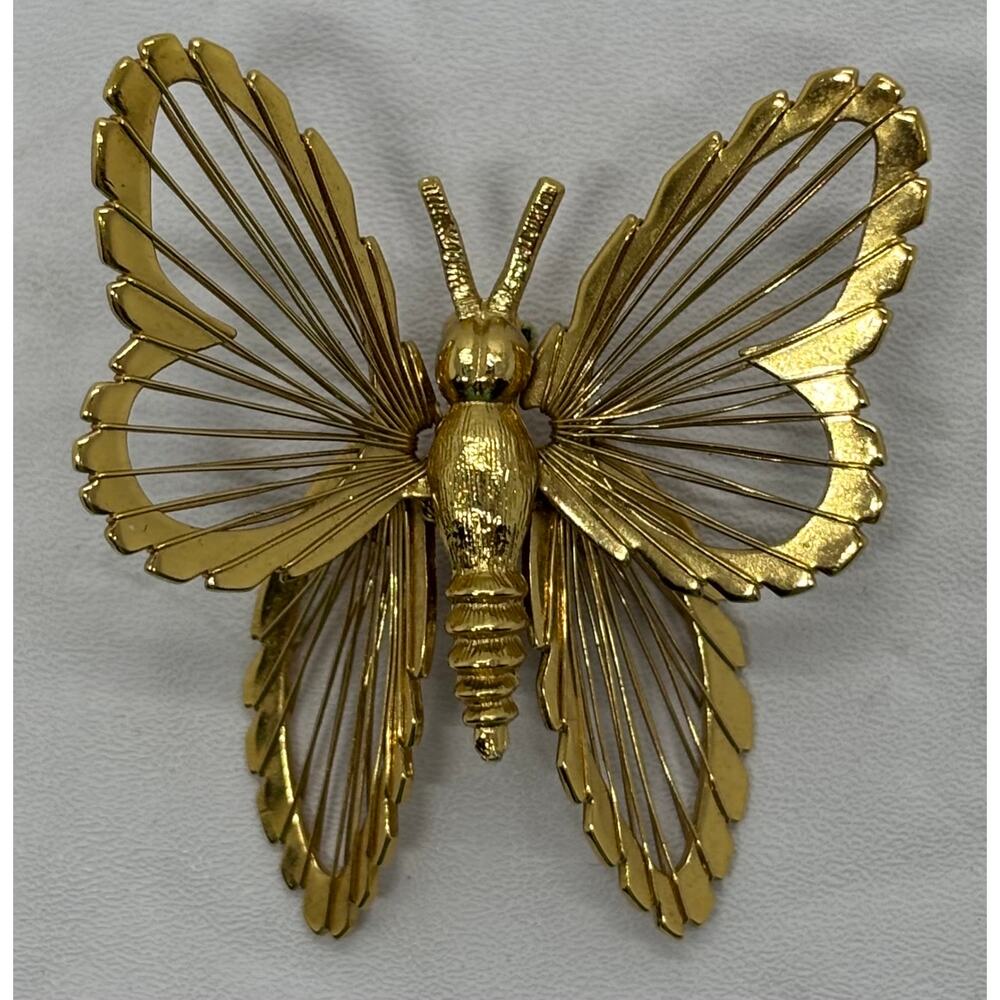 Monet Vintage Goldtone Signed Wire Wrapped Butterfly Brooch Pin 1980s